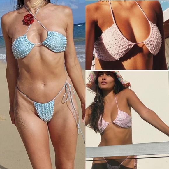 Vogue Italy SEASHELL lumiere blue Italian handmade couture bikini M/l (tags on) - Picture 5 of 10